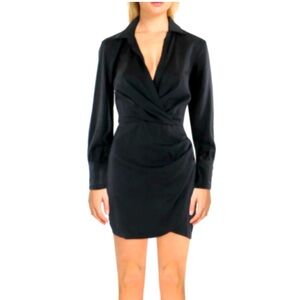 AQUA NEW‎ Collared Draped Faux Wrap Twist Dress  Black size XL Cocktail Chic